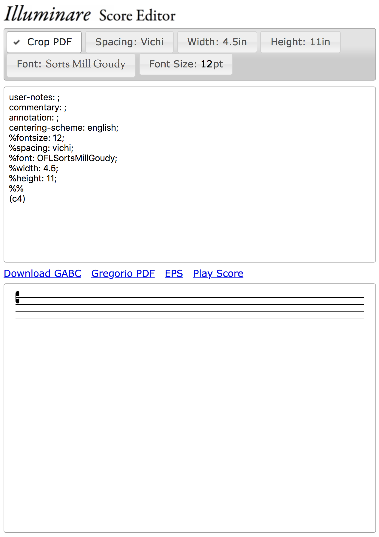Illuminare Score Editor on open.  Click to enlarge...